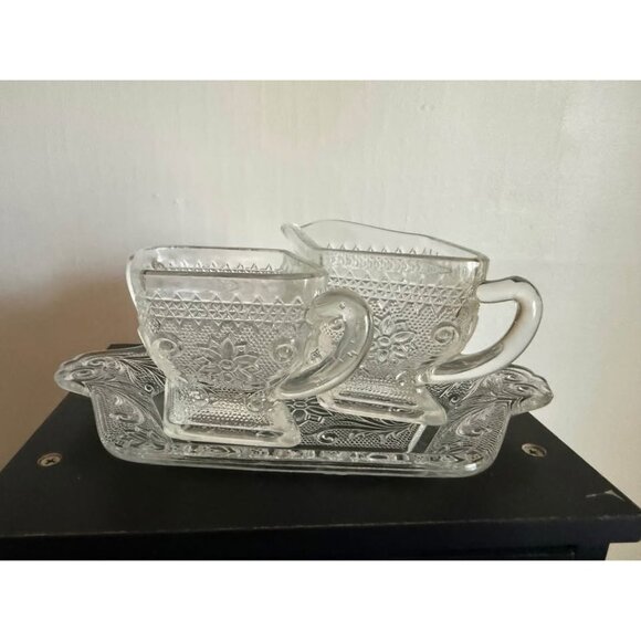 Indiana Glass Tiara Sugar and Creamer Set with Tray Sandwich Glass - Picture 1 of 8